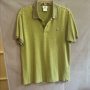 Lacoste Olive and Yellow Striped Polo Shirt